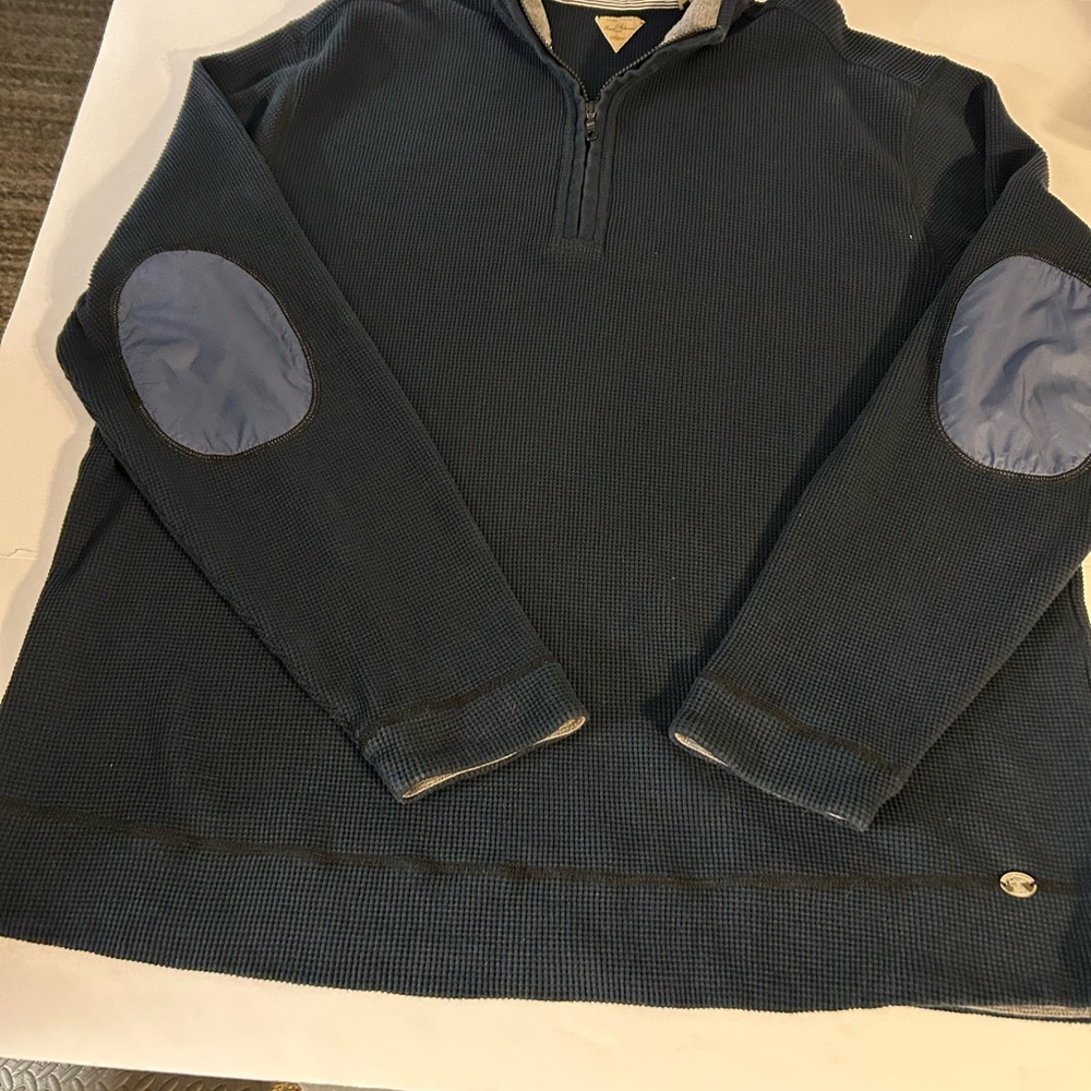 Tommy Bahama Blue 1/4 Zip Waffled Pullover w/ padded elbows